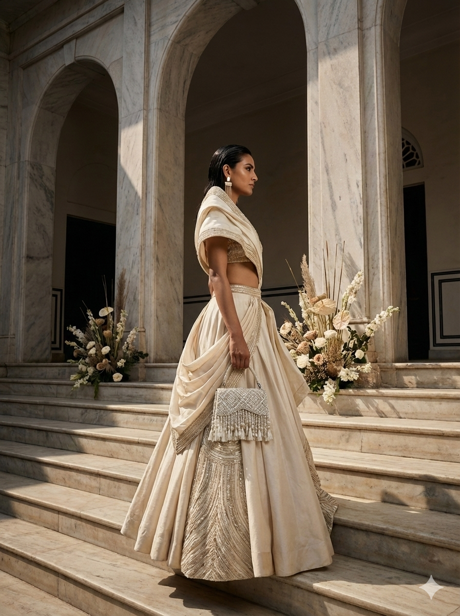 Luxury pearl wedding guest bag featuring handcrafted embellishments and layered fringe