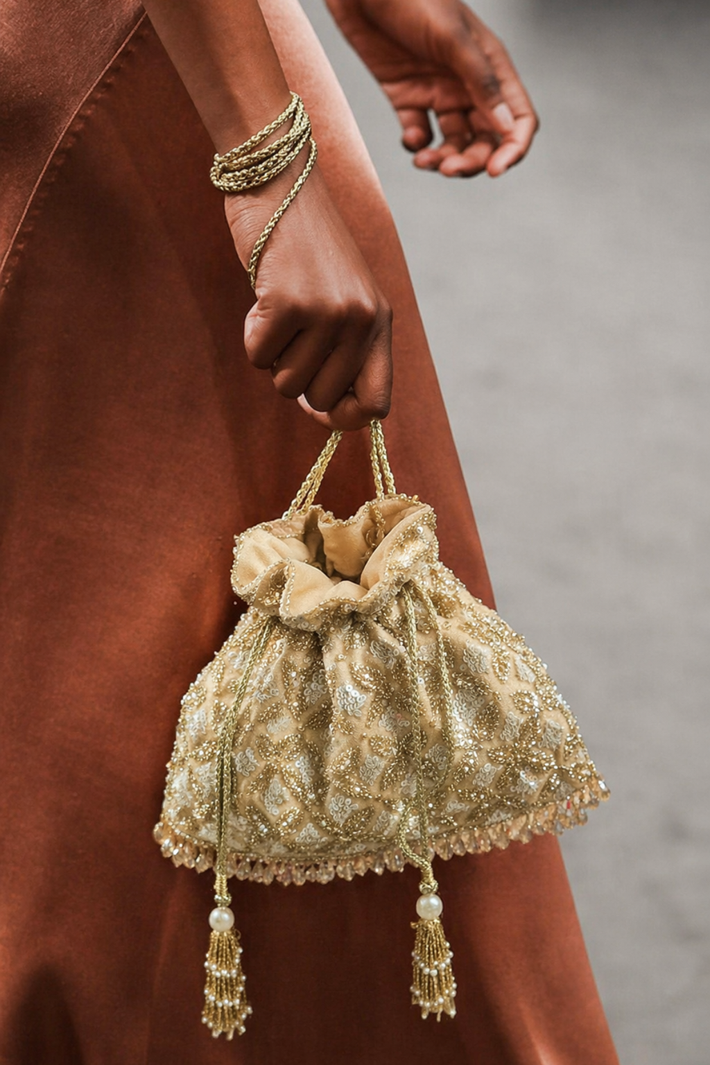 Luxury wedding guest purse featuring elegant tassels and artisanal embellishments