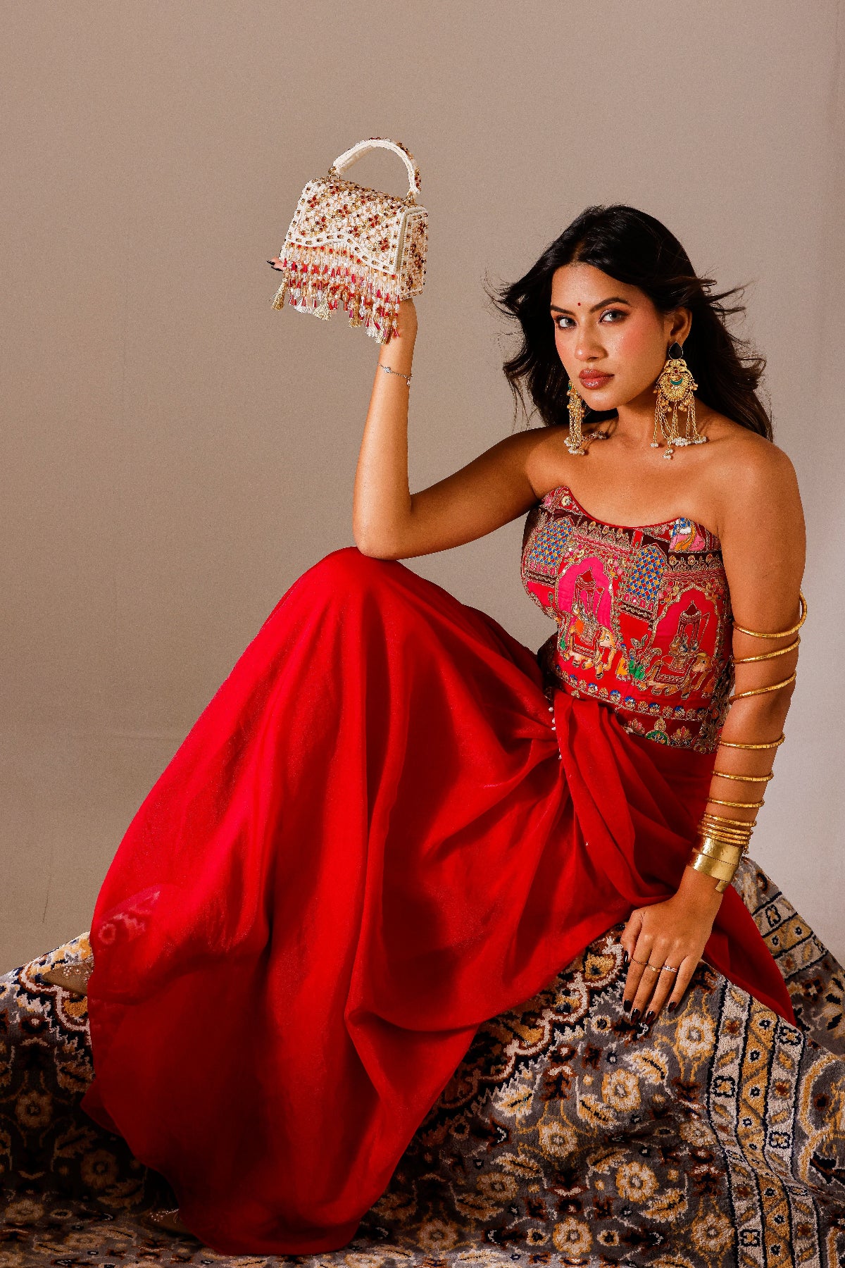 Luxury festive shoulder bag styled beautifully for Diwali parties and wedding functions
