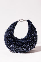 Navy blue beaded hobo bag with shimmering crystal embellishments