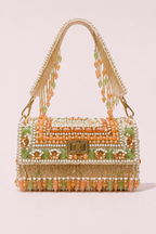 Pastel trousseau handbag with multicolor embellishments and elegant handcrafted detailing