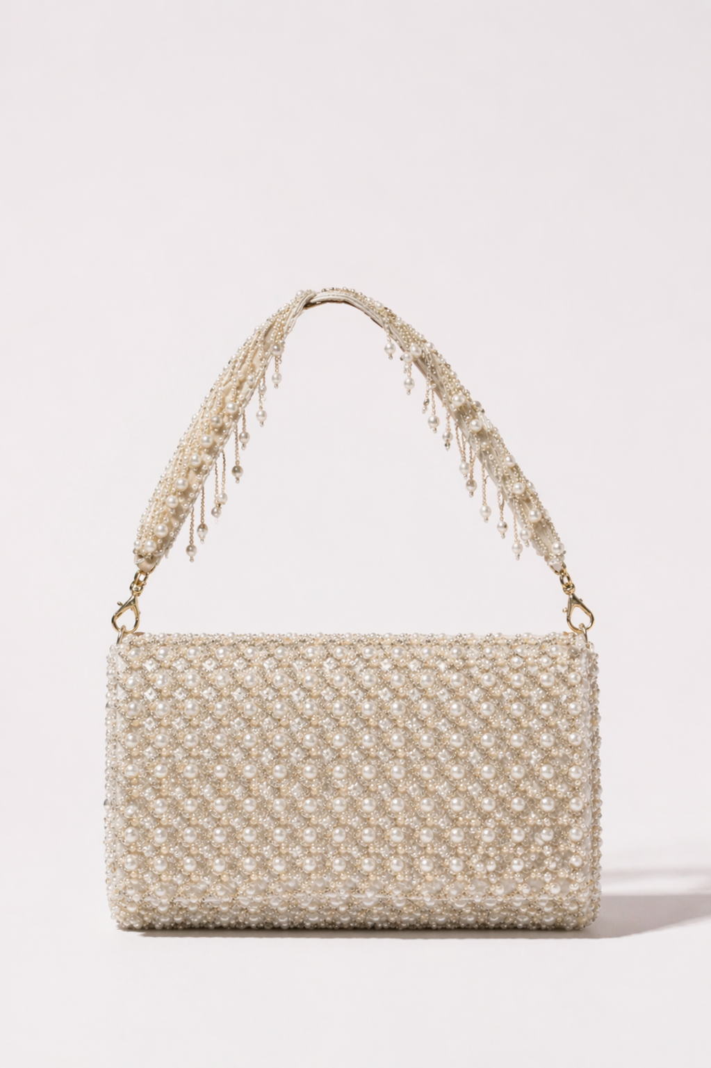 Embellished evening handbag with delicate crystal detailing and elegant shimmer