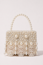 Unique pearl party handbag with layered pearl drapes and elegant handcrafted detailing