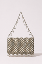 Silver crystal evening handbag with shimmering embellishments and elegant chain detailing