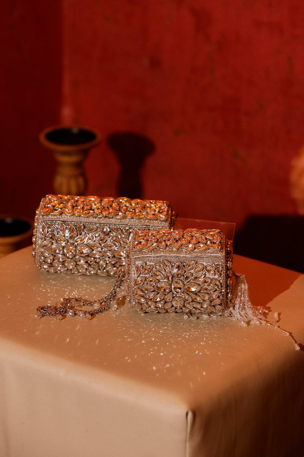 Silver festive mini  bag styled perfectly for celebrations and elegant party looks