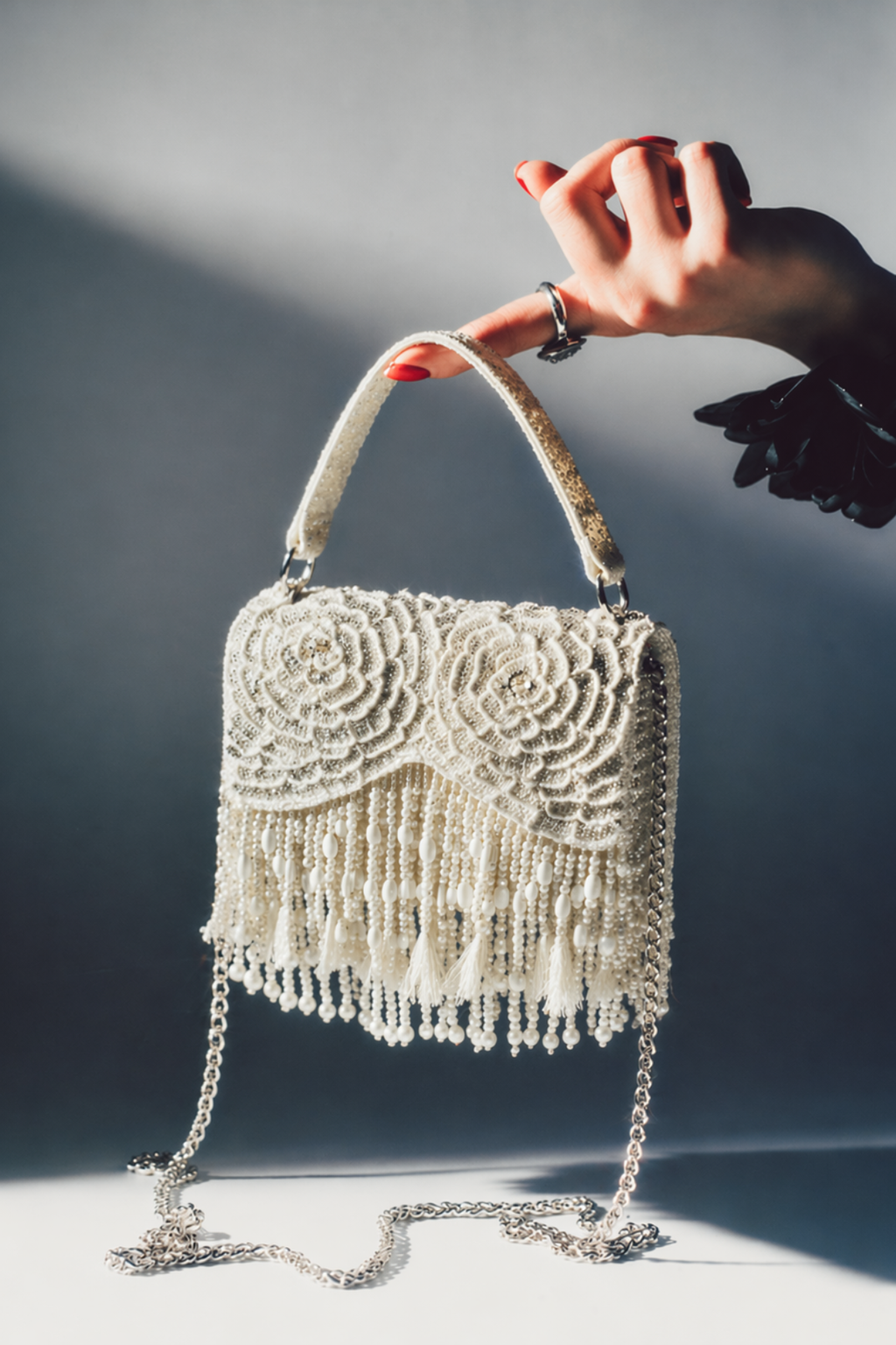 White festive occasion bag designed beautifully for receptions and cocktail dressing