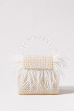 White feather sling handbag designed for bridal celebrations and cocktail evenings