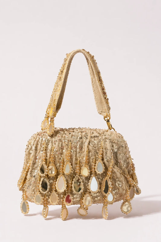 Inaaya Golden Mirror Shoulder Bag with handcrafted mirror embroidery