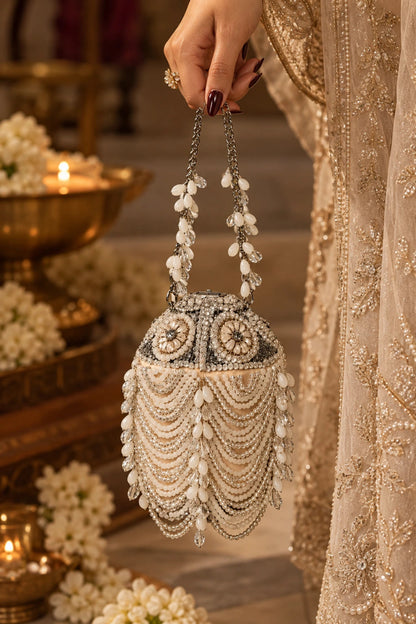 Ivory bucket bag for haldi ceremonies and wedding celebrations