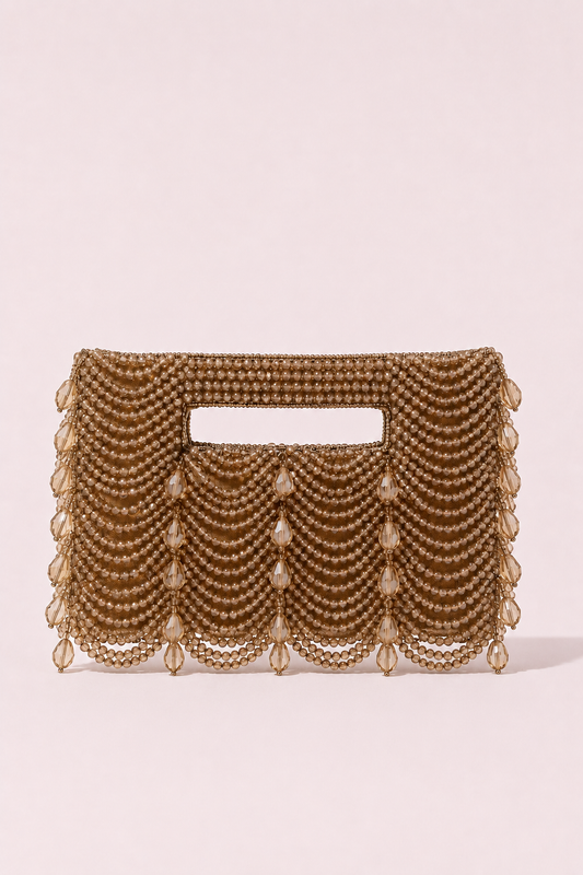 Jhumar Golden Clutch Bag with pearl and crystal embellishments