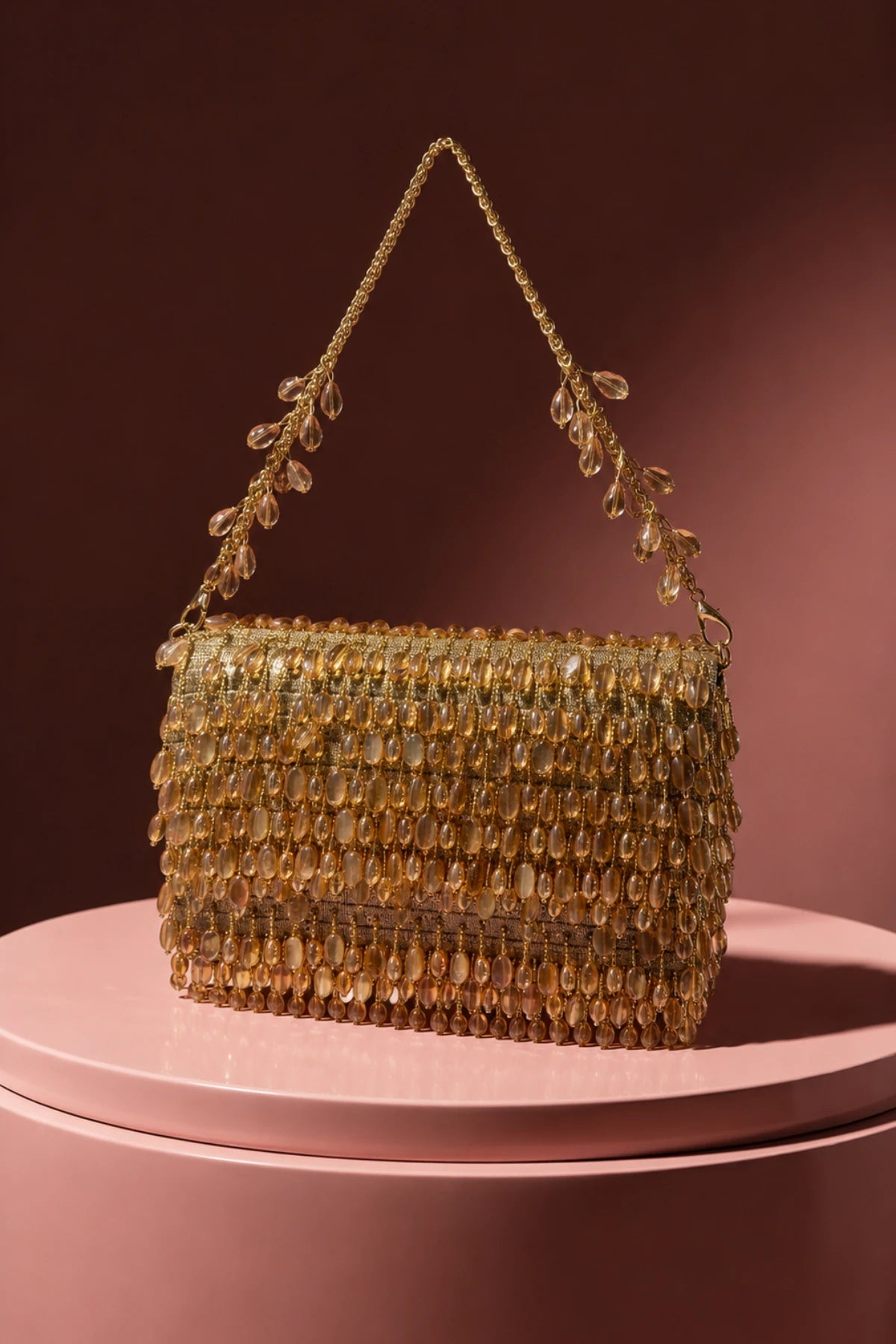 Laila Golden Shoulder Bag with handcrafted golden bead embellishments