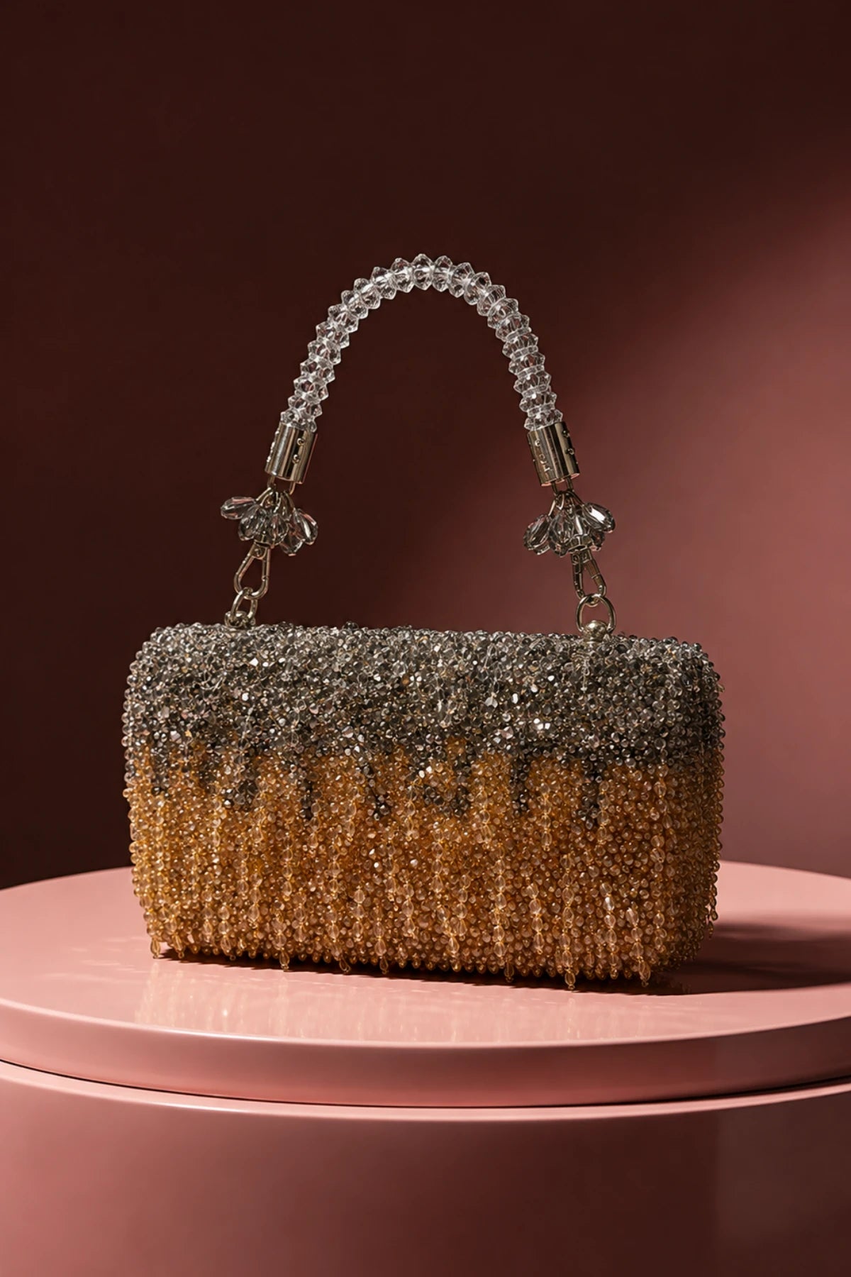 Luxury beaded evening clutch with silver and gold detailing