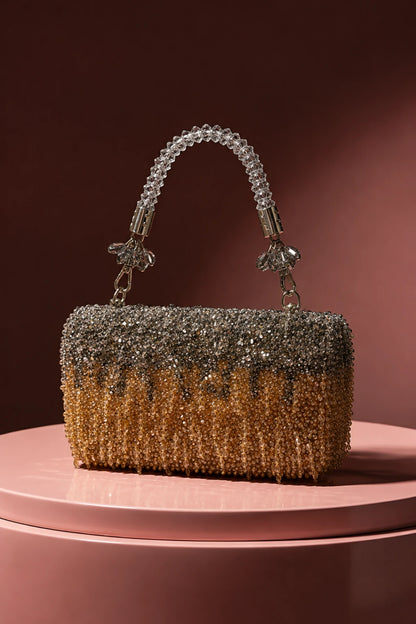 Luxury beaded evening clutch with silver and gold detailing