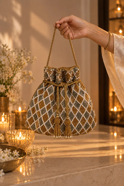 Luxury bridal potli bag designed for wedding celebrations