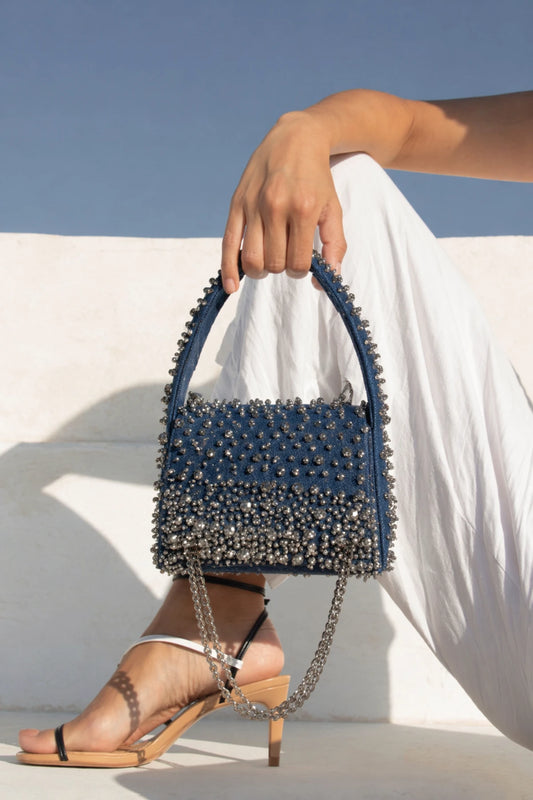 Luxury denim bag for vacations and weekend getaways
