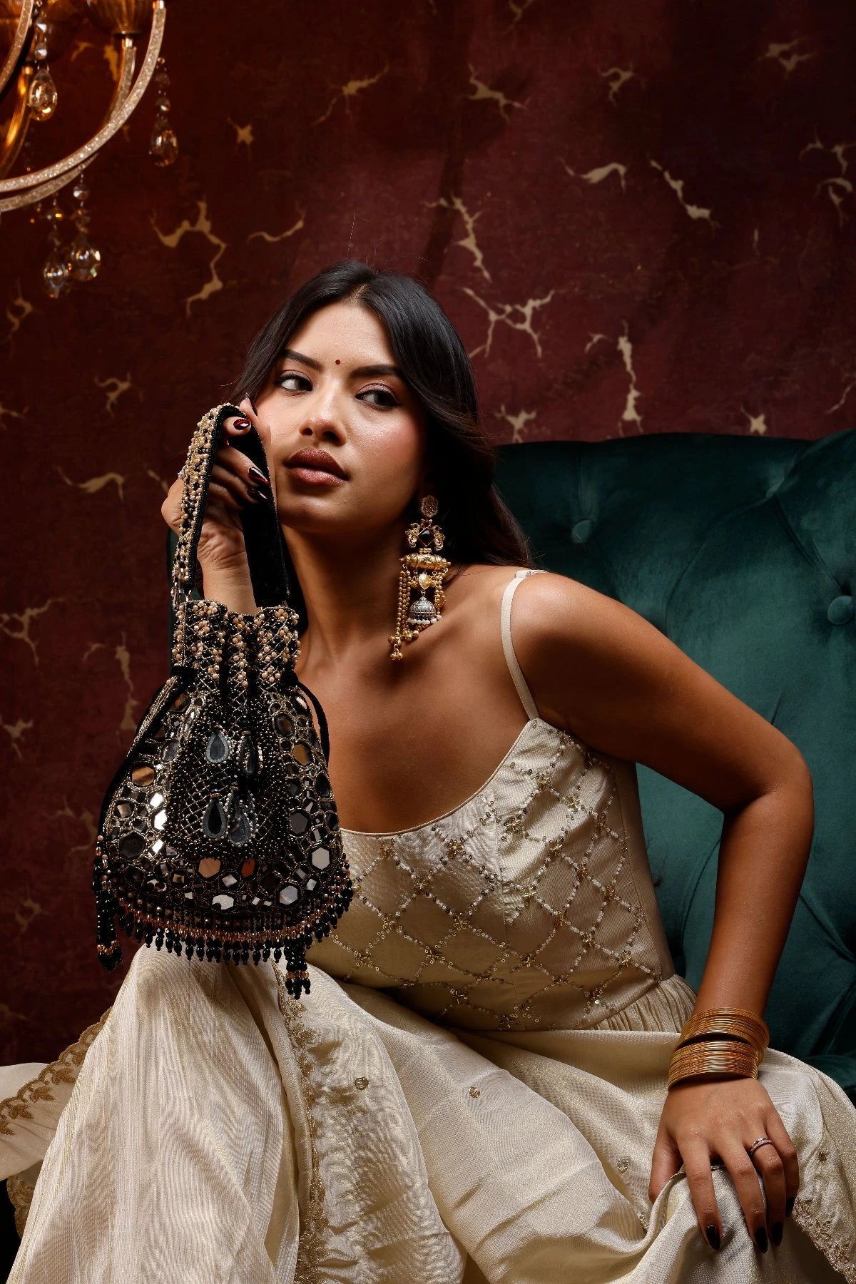 Luxury black ethnic potli bag for Indian festive wear