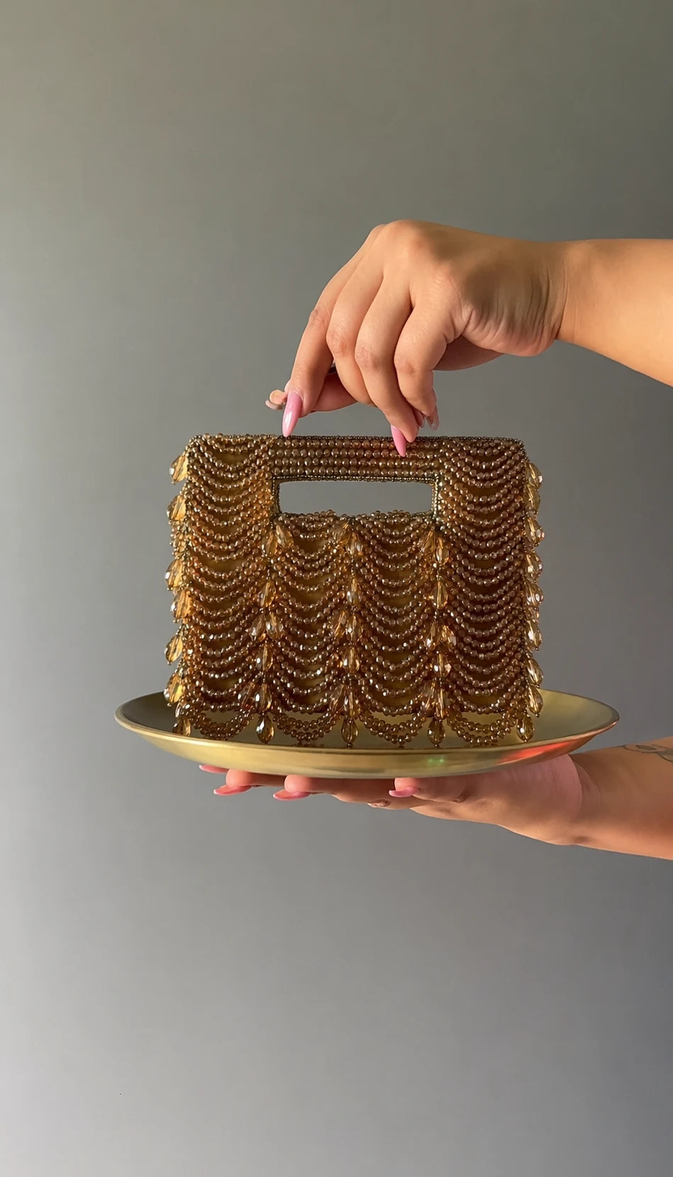 Luxury evening clutch bag with crystal and bead embellishments