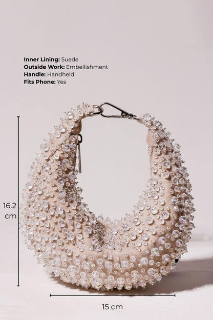 Handcrafted silver beaded hobo bag designed for special occasions