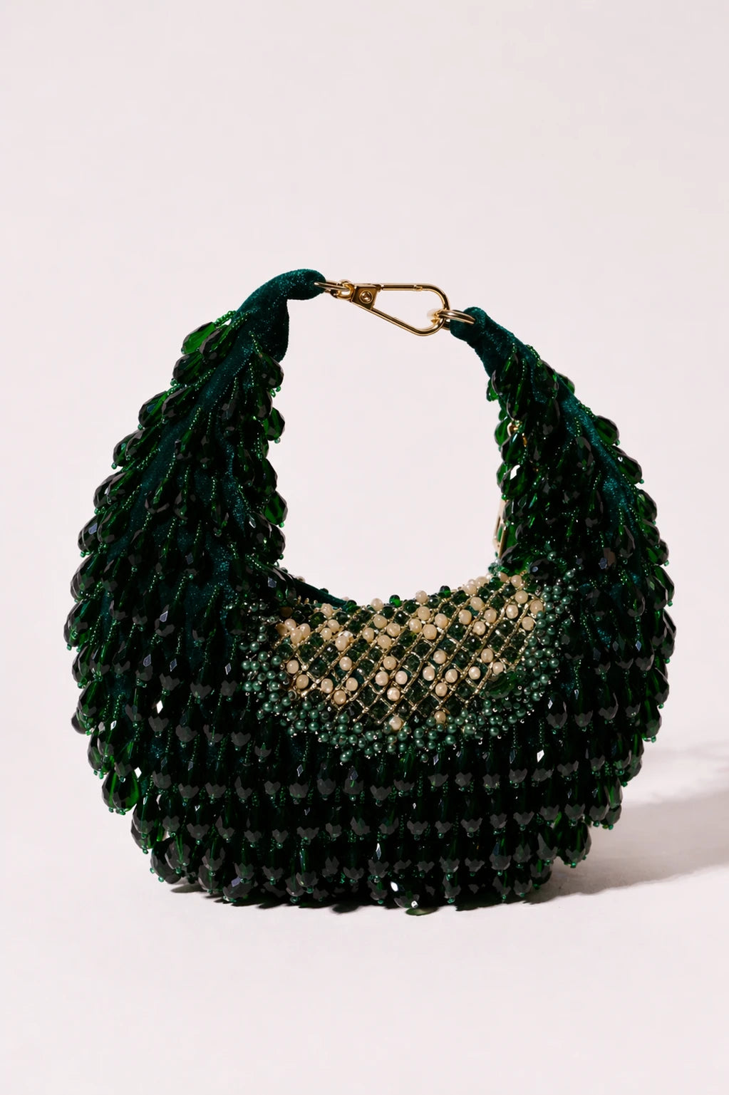 Meadow Green Hobo Bag with handcrafted emerald bead embroidery