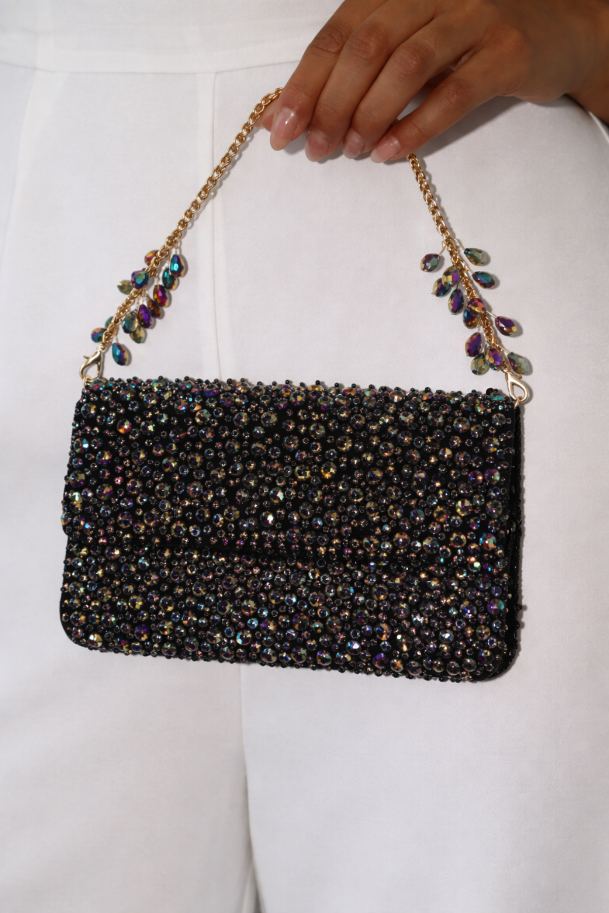 Mehendi party bag for women with colourful embellishments