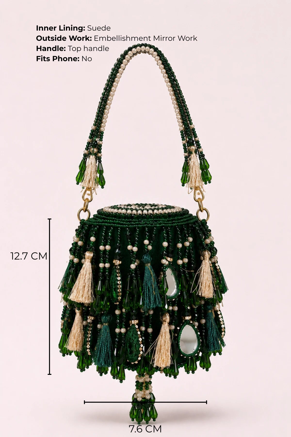 Mehendi potli bag for women with pearl and tassel embellishments