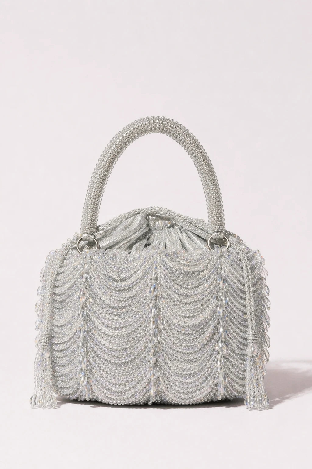 Meher Silver Clutch Bag with handcrafted silver bead embroidery