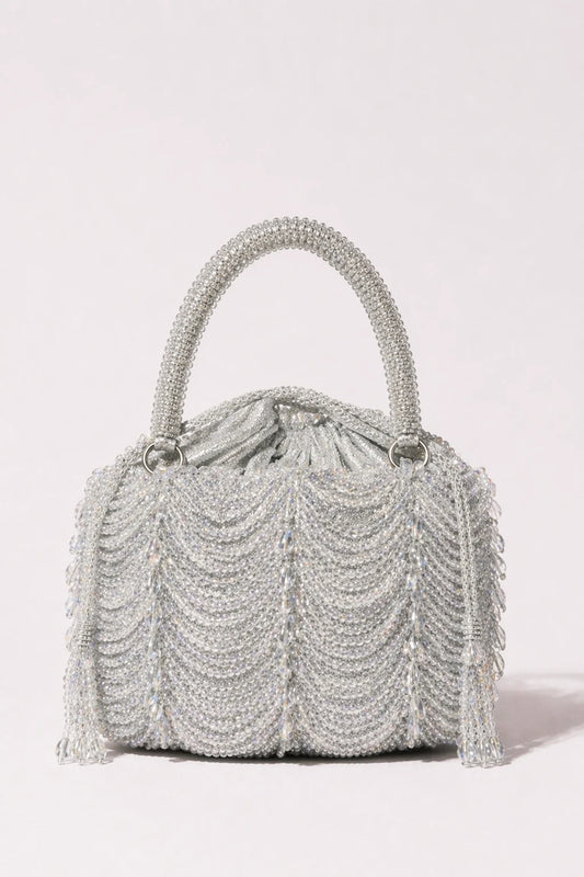 Meher Silver Clutch Bag with handcrafted silver bead embroidery