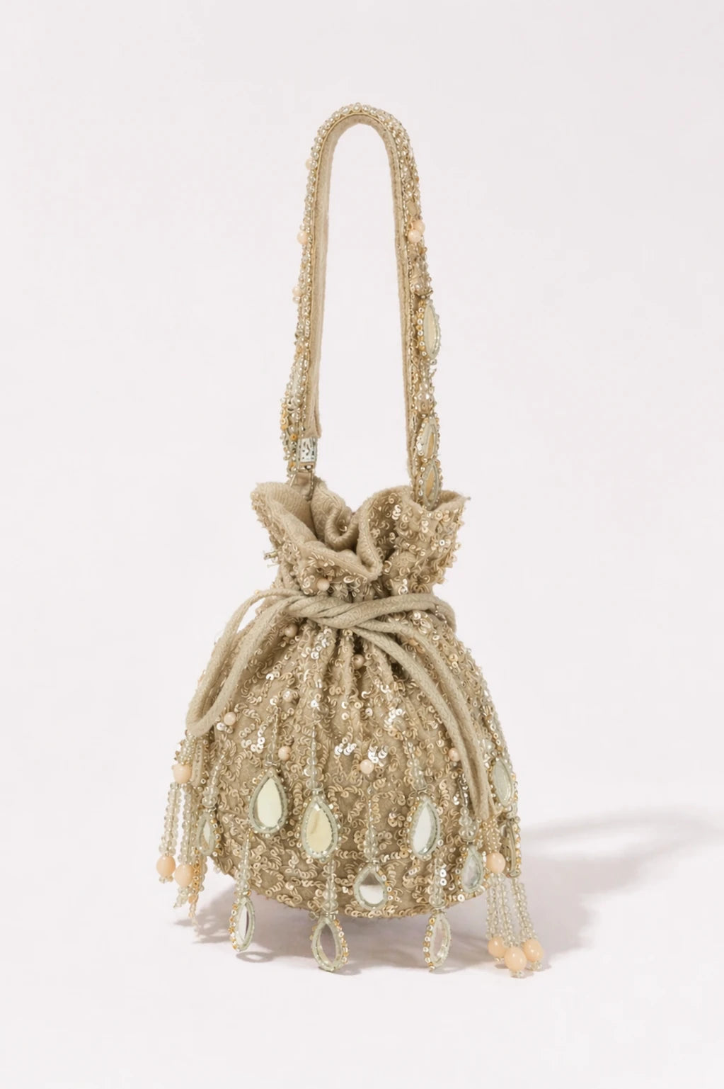 Mehfil Silver Potli Bag with handcrafted mirror work and sequin embroidery