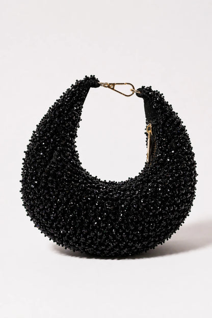 Midnight Black Hobo Bag with handcrafted bead embellishments