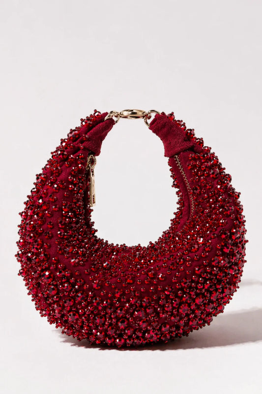 Midnight Red Hobo Bag with handcrafted bead embellishments