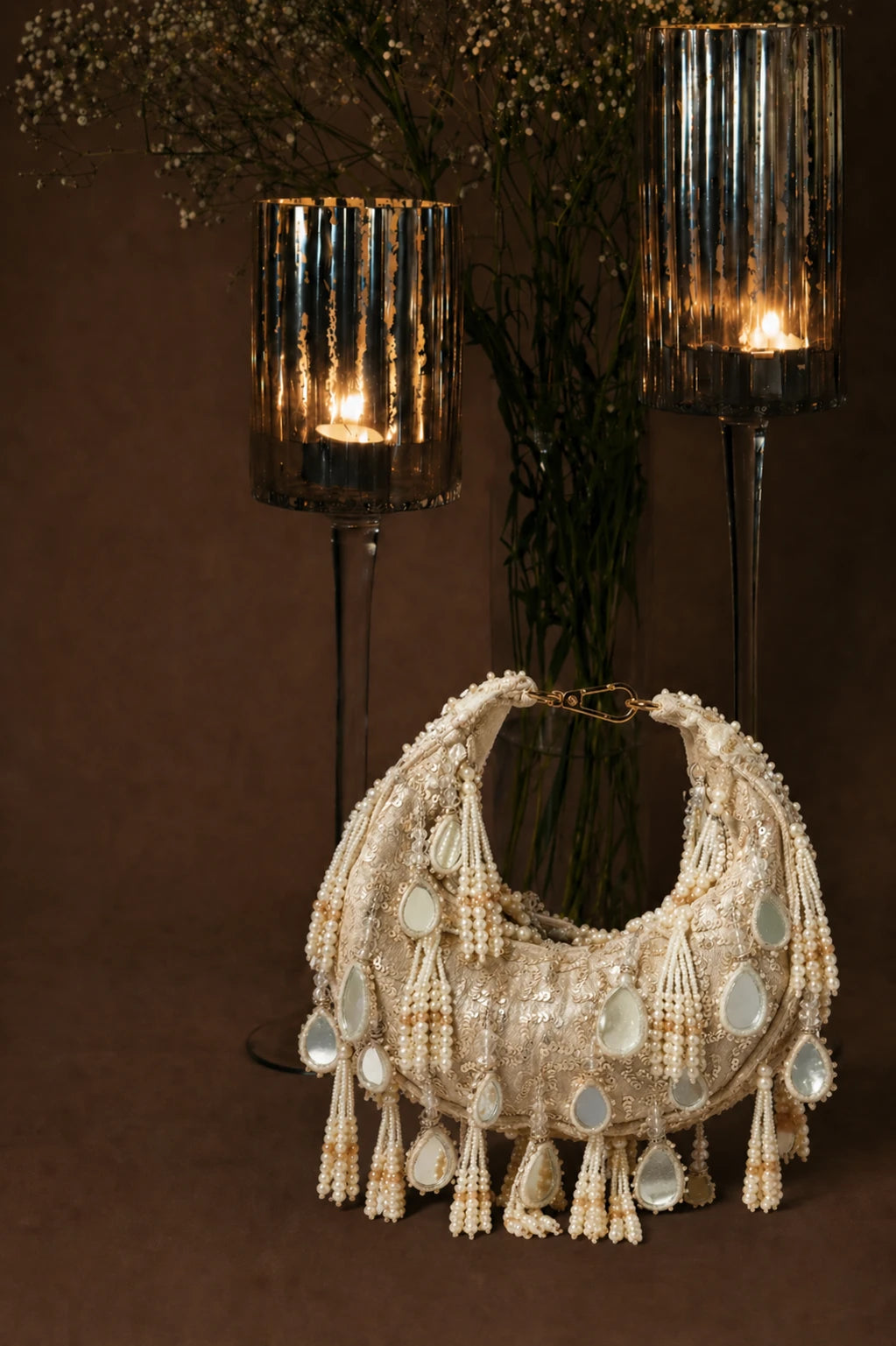 Mirror work hobo bag with handcrafted embroidery for women