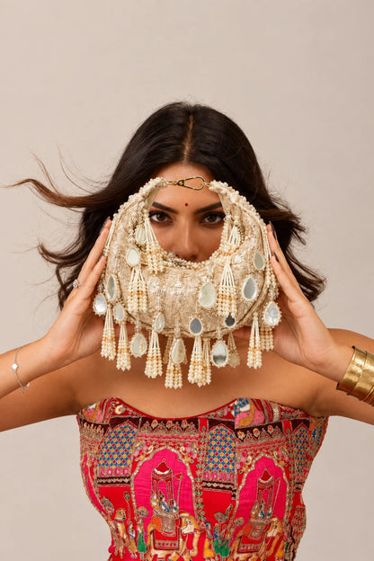 Mirror work hobo bag with handcrafted embroidery for women