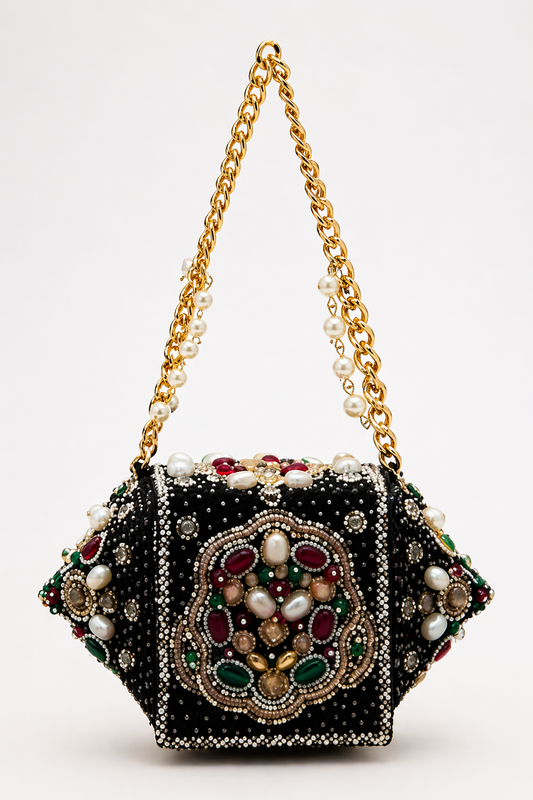 Mughal wedding potli bag with pearl embroidery and stone detailing