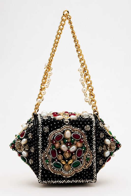 Mughal wedding potli bag with pearl embroidery and stone detailing