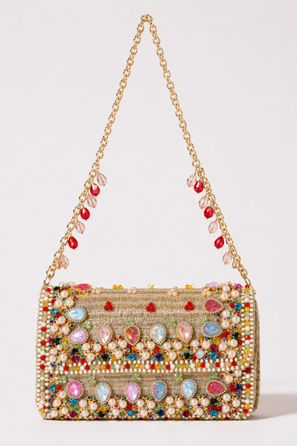 Navratan Wedding Shoulder Bag with handcrafted multicolour bead embroidery