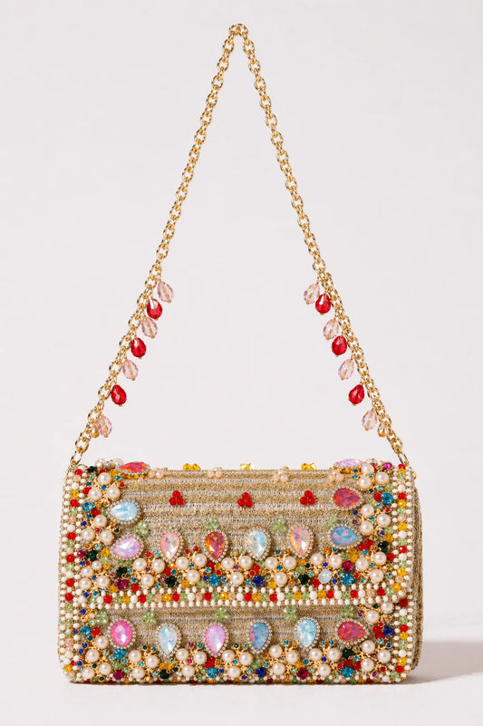 Navratan Wedding Shoulder Bag with handcrafted multicolour bead embroidery