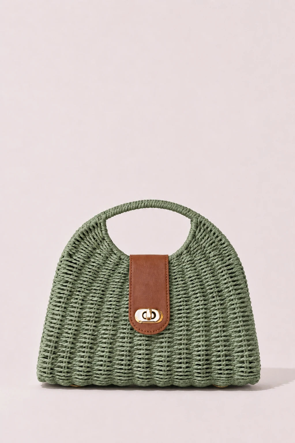 Olive Weave Tote Bag with handwoven texture and faux leather detailing