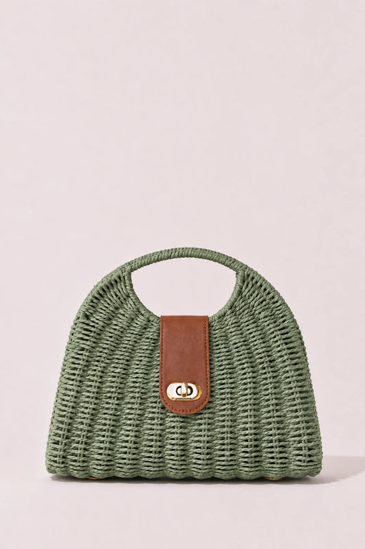 Olive Weave Tote Bag with handwoven texture and faux leather detailing