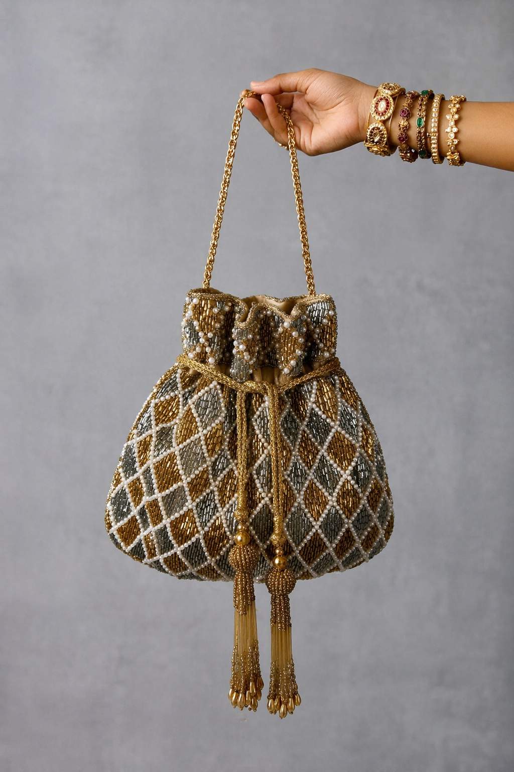 Wedding must-have potli bag designed beautifully for receptions and bridal functions