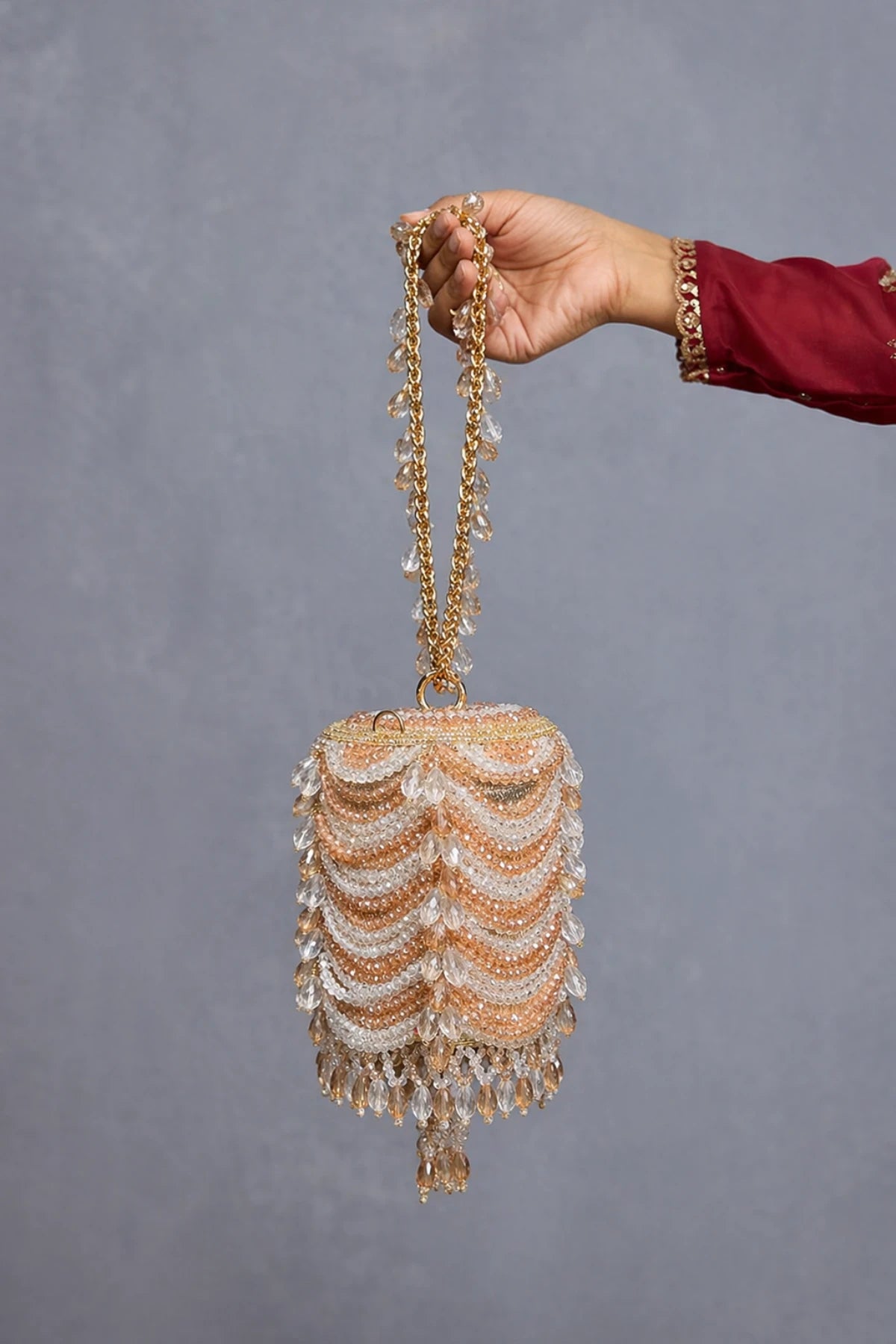 Party handbag for women featuring layered crystal embellishments
