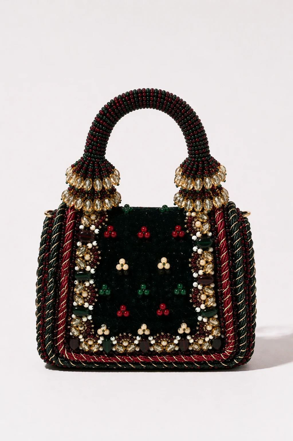 Party handbag for women with floral bead embroidery and crystal detailing