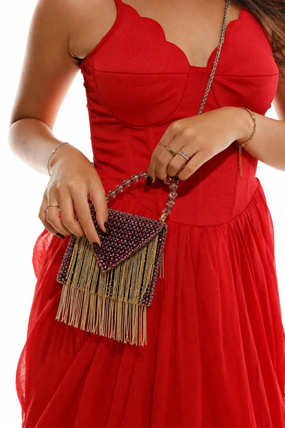 Pastel lilac mini bag paired with a summer vacation dress