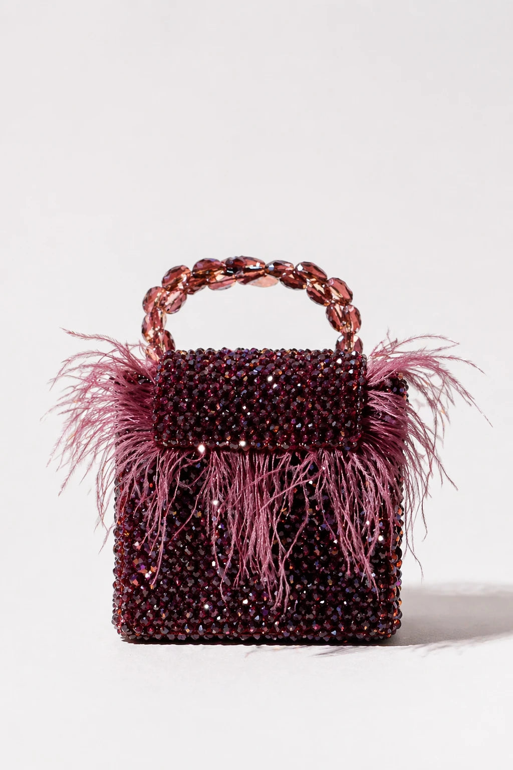 Peacock Lilac Mini Bag with handcrafted feather embellishments