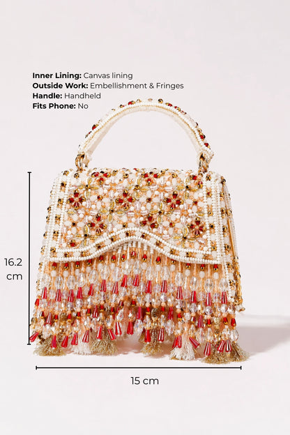 Pearl and crystal embellished clutch bag for festive occasions