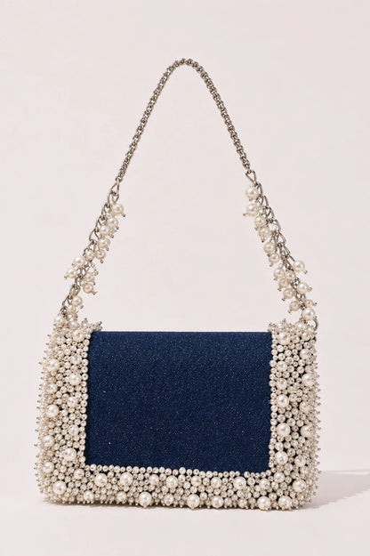 Pearl embellished party bag for women with elegant detailing