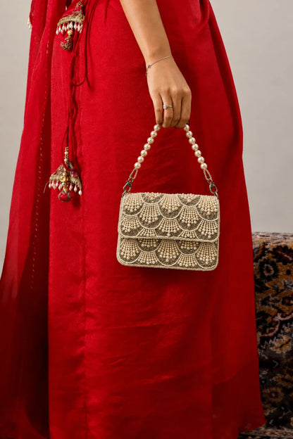 Pearl Haldi shoulder bag with scalloped bead detailing