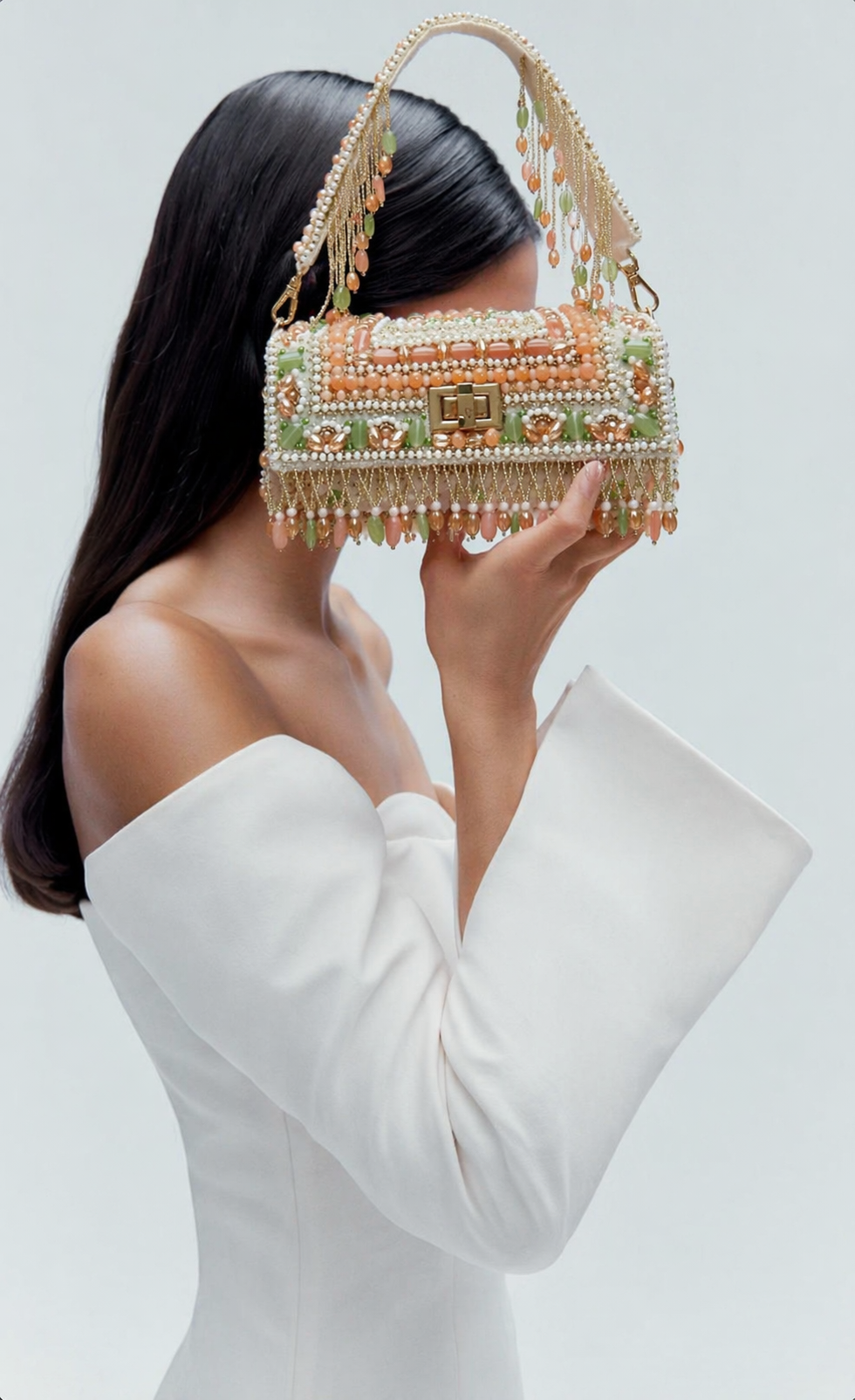 Pearl wedding handbag for women with handcrafted pearl embroidery