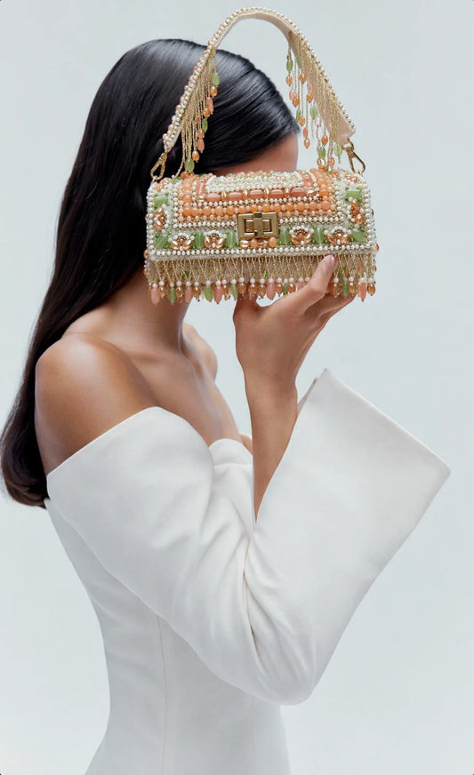 Pearl wedding handbag for women with handcrafted pearl embroidery