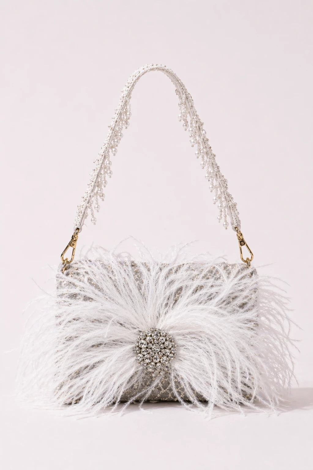 Plume Grey Shoulder Bag with handcrafted feather embellishments