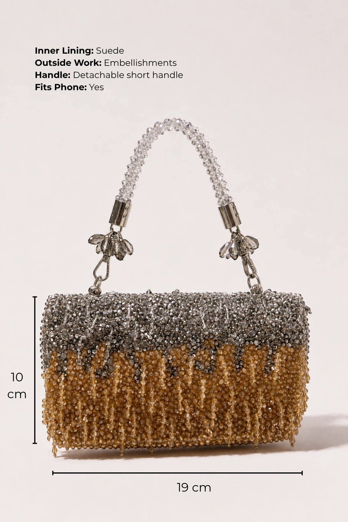 House of Siora Prosecco Clutch with gold and silver beadwork